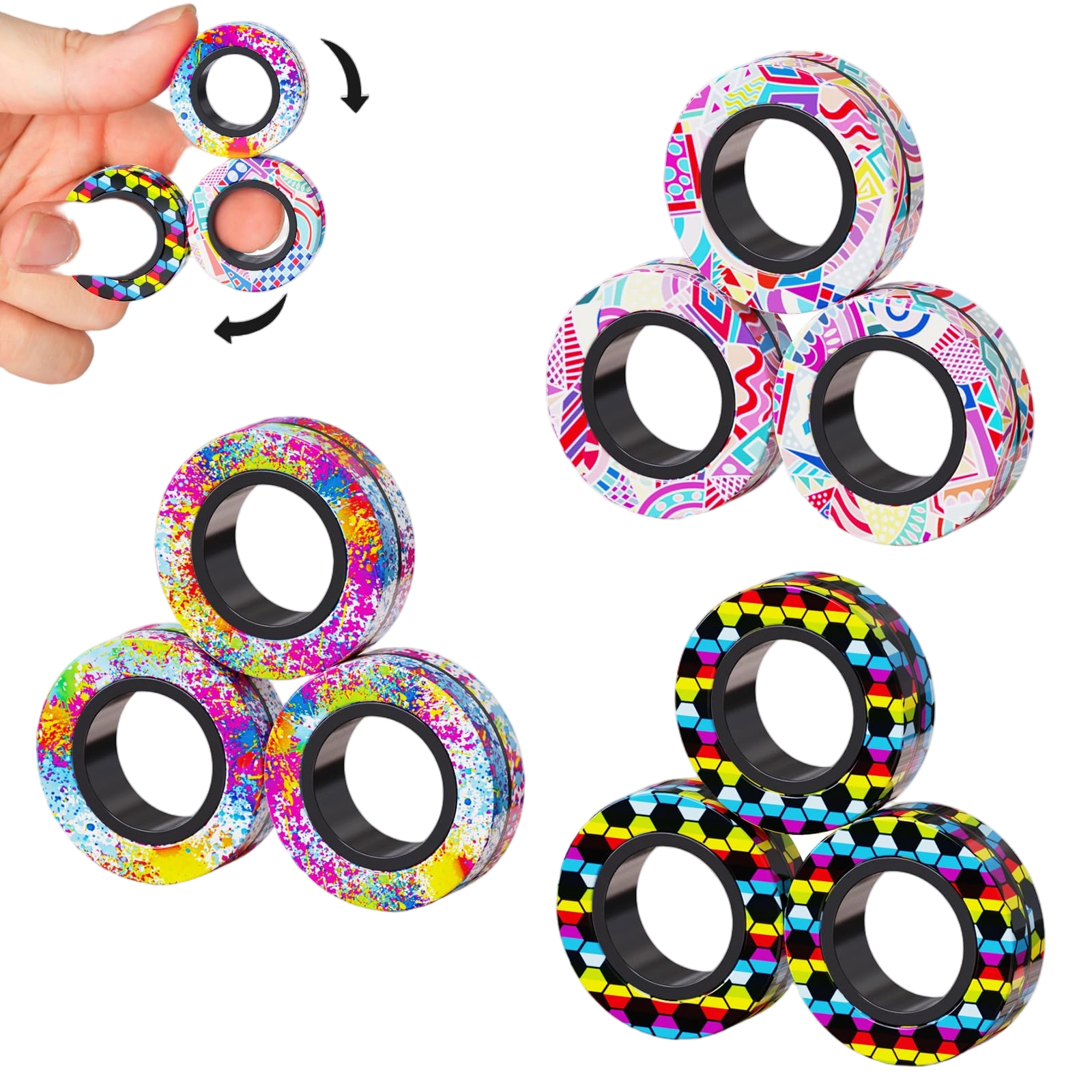 9Pcs Magnetic Rings Fidget Toys Adult Set, Idea ADHD Fidget Stress Toy Pack,Fidg