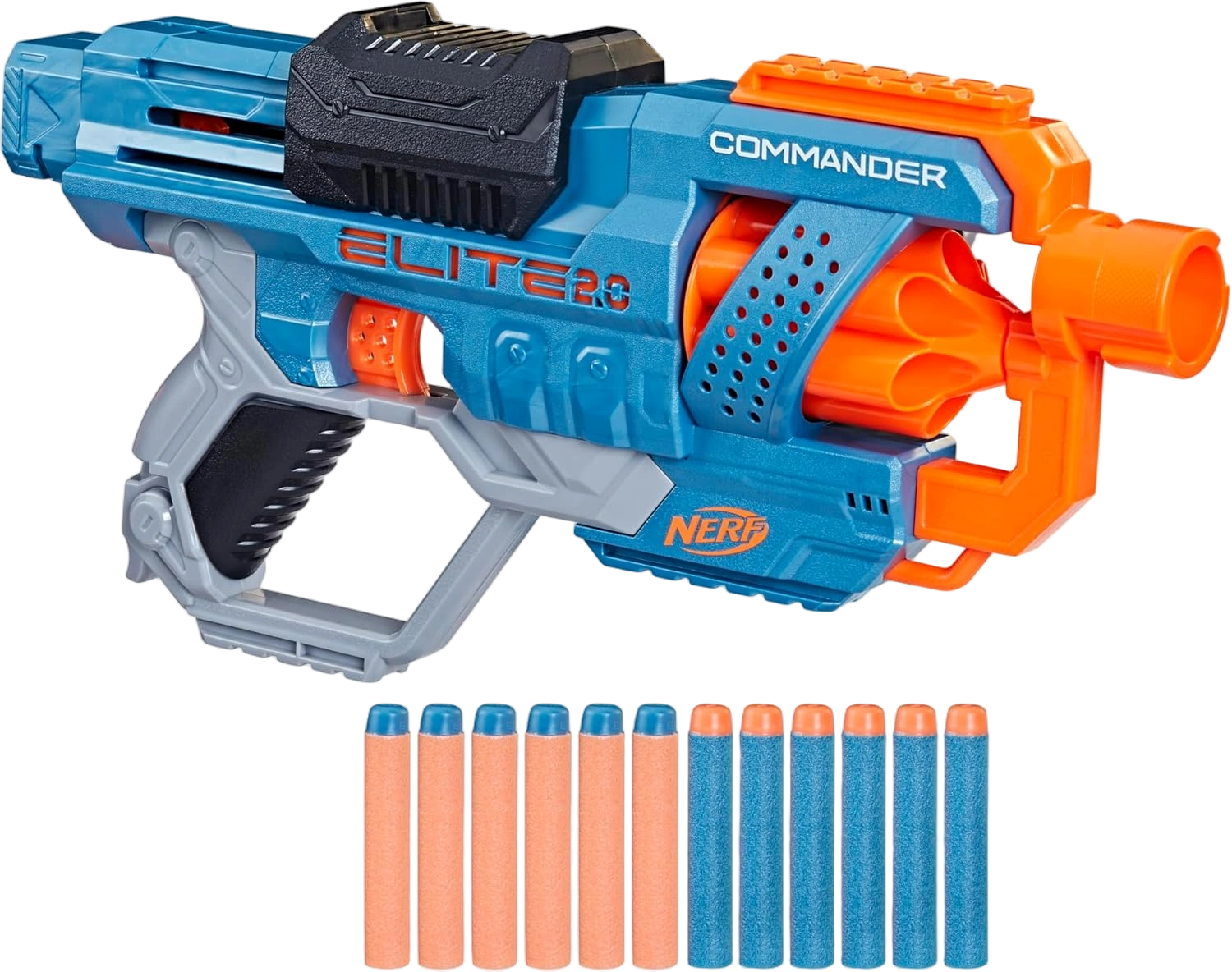 Elite 2.0 Commander RD-6 Dart Blaster, 12 Darts, 6-Dart Rotating Drum, Outdoor T