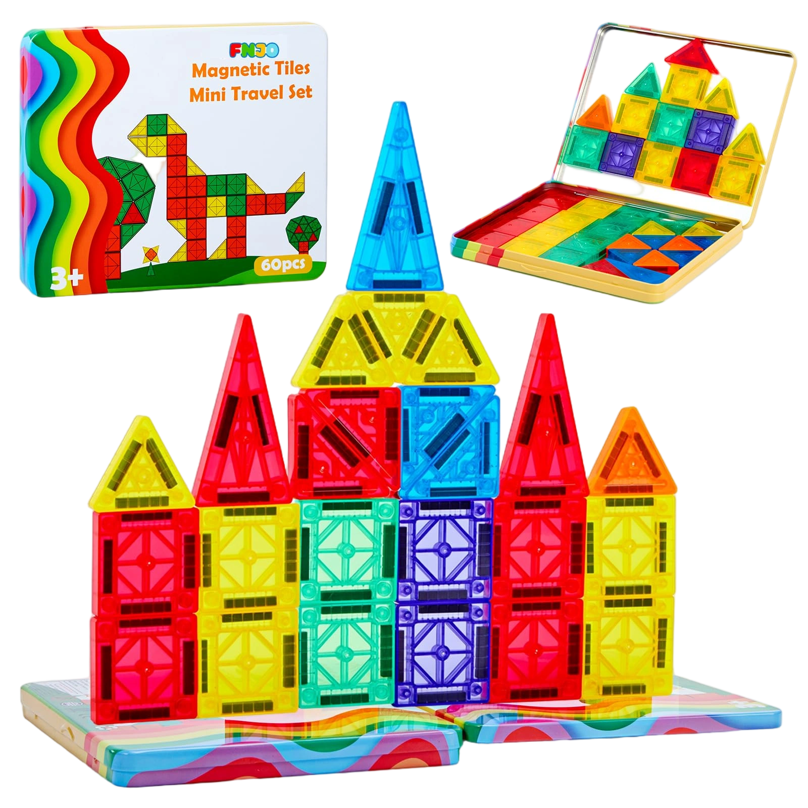 FNJO Mini Magnetic Tiles, Magnet Building Set,60 PCS Building Blocks Set STEM Pr