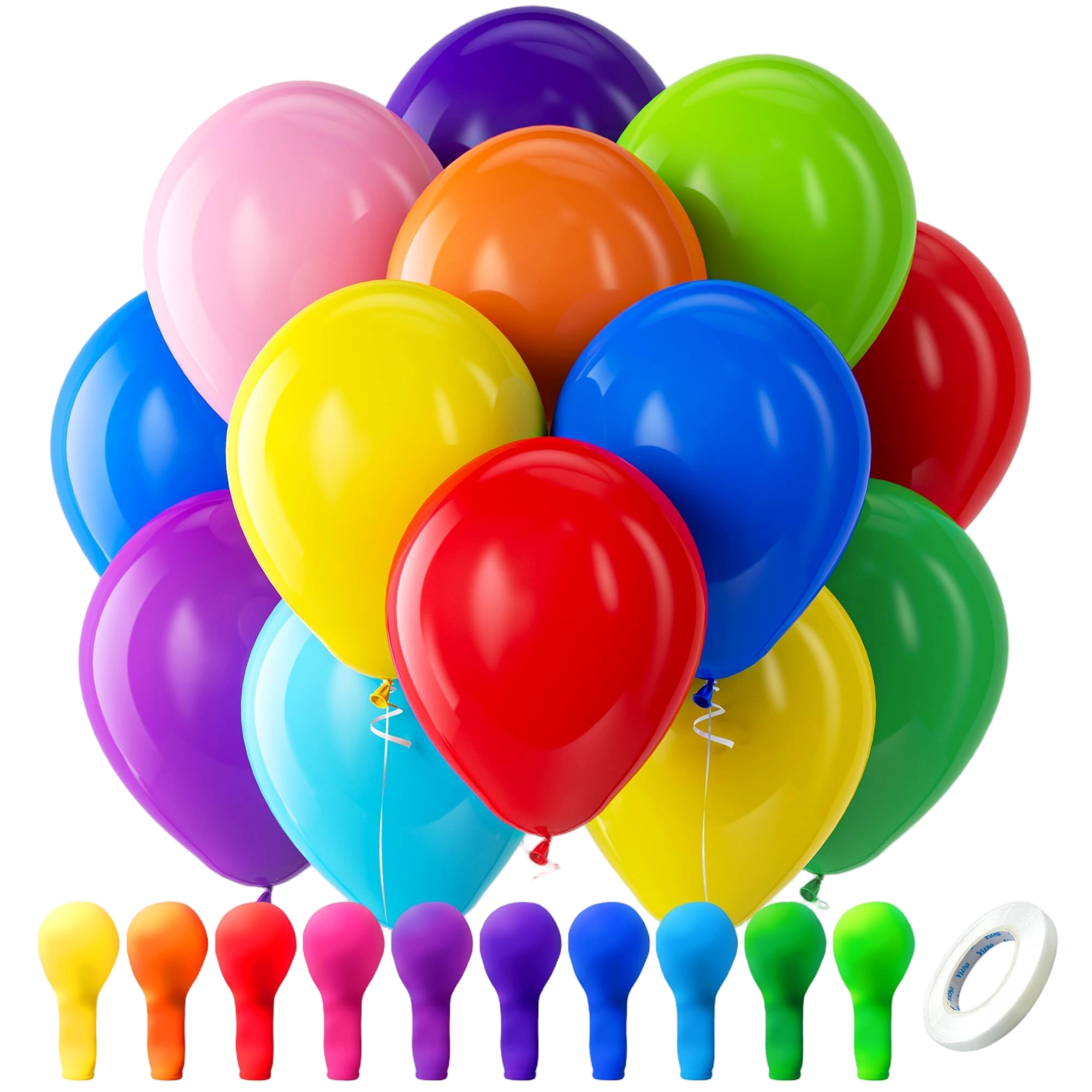 Bezente Assorted Rainbow Latex Balloons, 100 Pack 12 inch Round Helium Bright Co