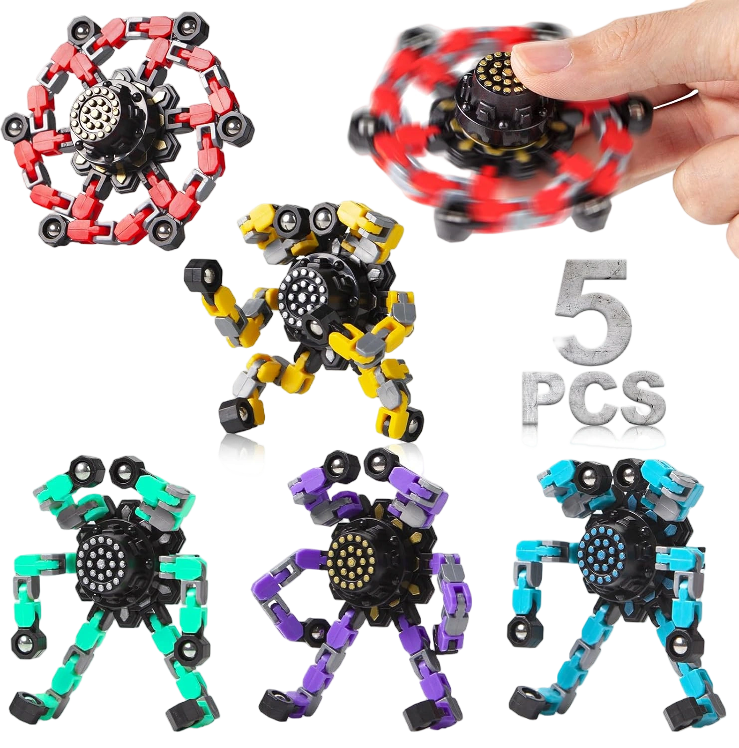 5 Pcs Transformable Fidget Spinners Toys for Kids and Adults, Stress Relief Sens