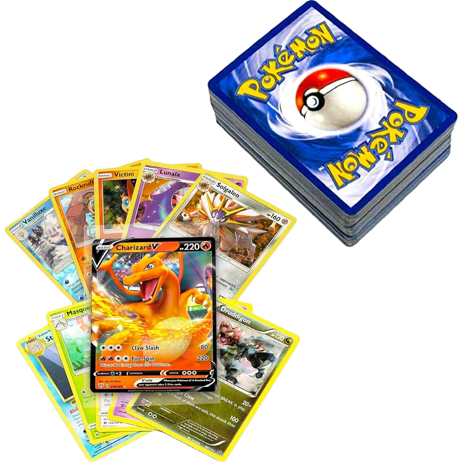 50+ Official Pokemon Cards Collection with 5 Foils in Any Combination and at Lea