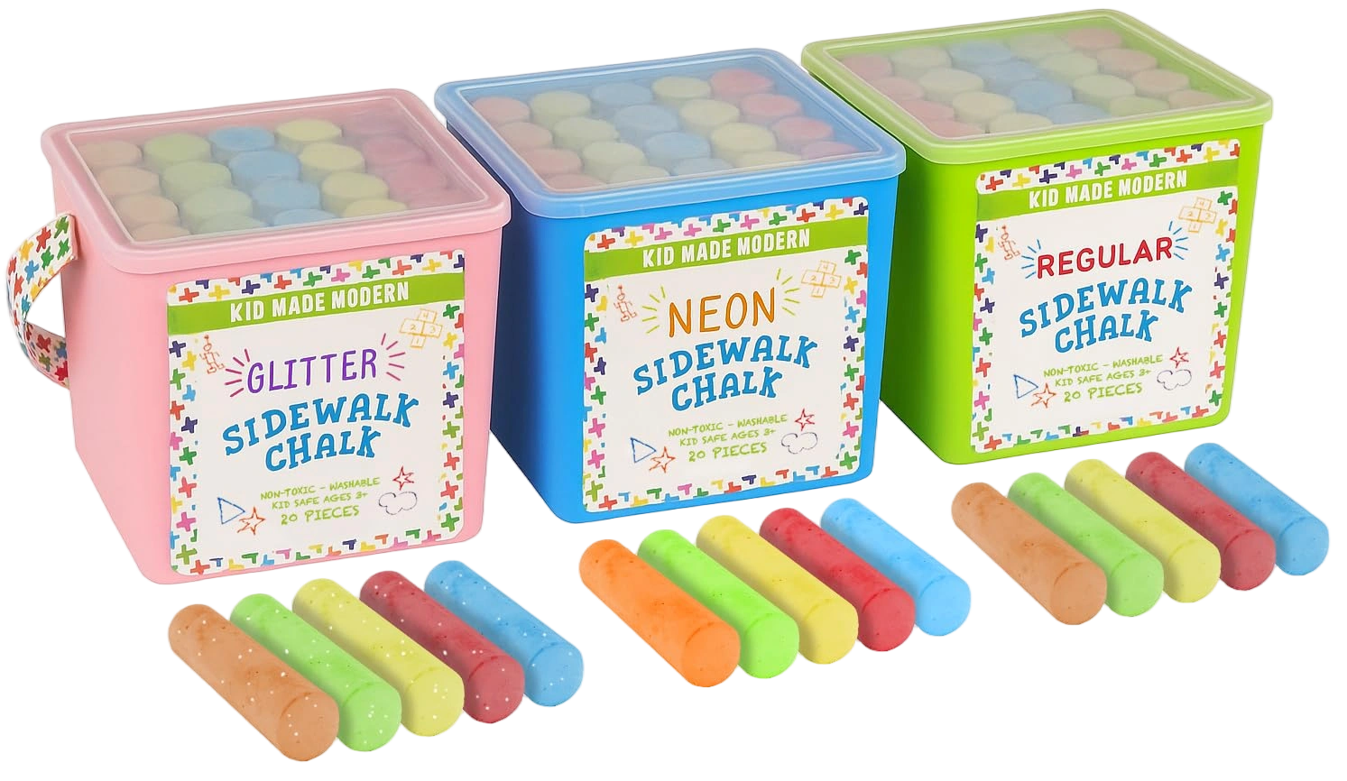 Kid Made Modern 60 count Variety Pack of Sidewalk Chalk 3 packs of 20 count Side