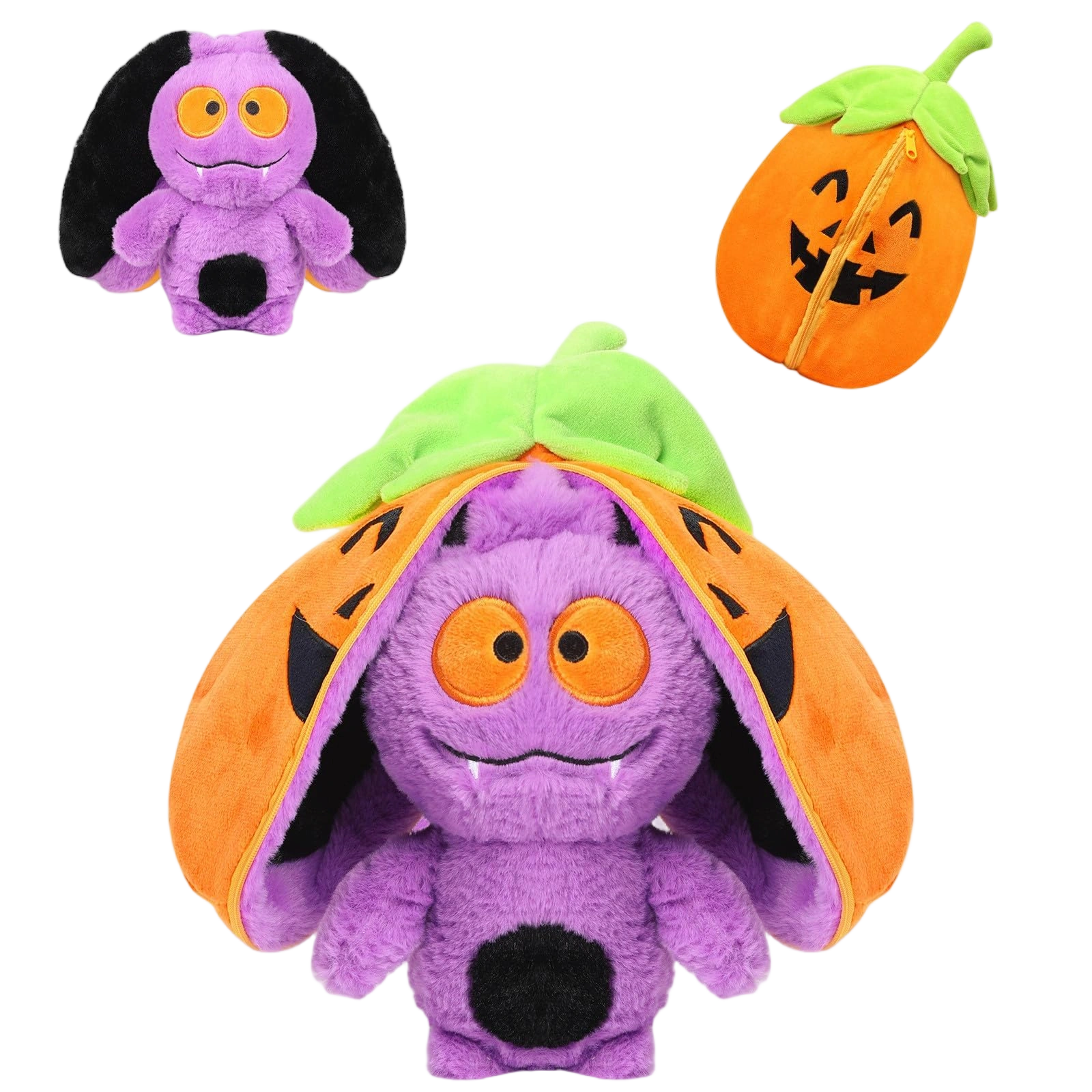 MIAODAM Bat Stuffed Animal, 11inch Reversible Pumpkin Bat Plush Pillow, Cute Plu