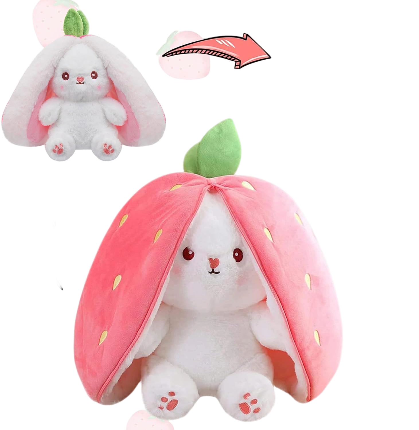 MIAODAM Bunny Stuffed Animal Reversible Cuddle Bunny Stuffed,Strawberry Bunny Tr