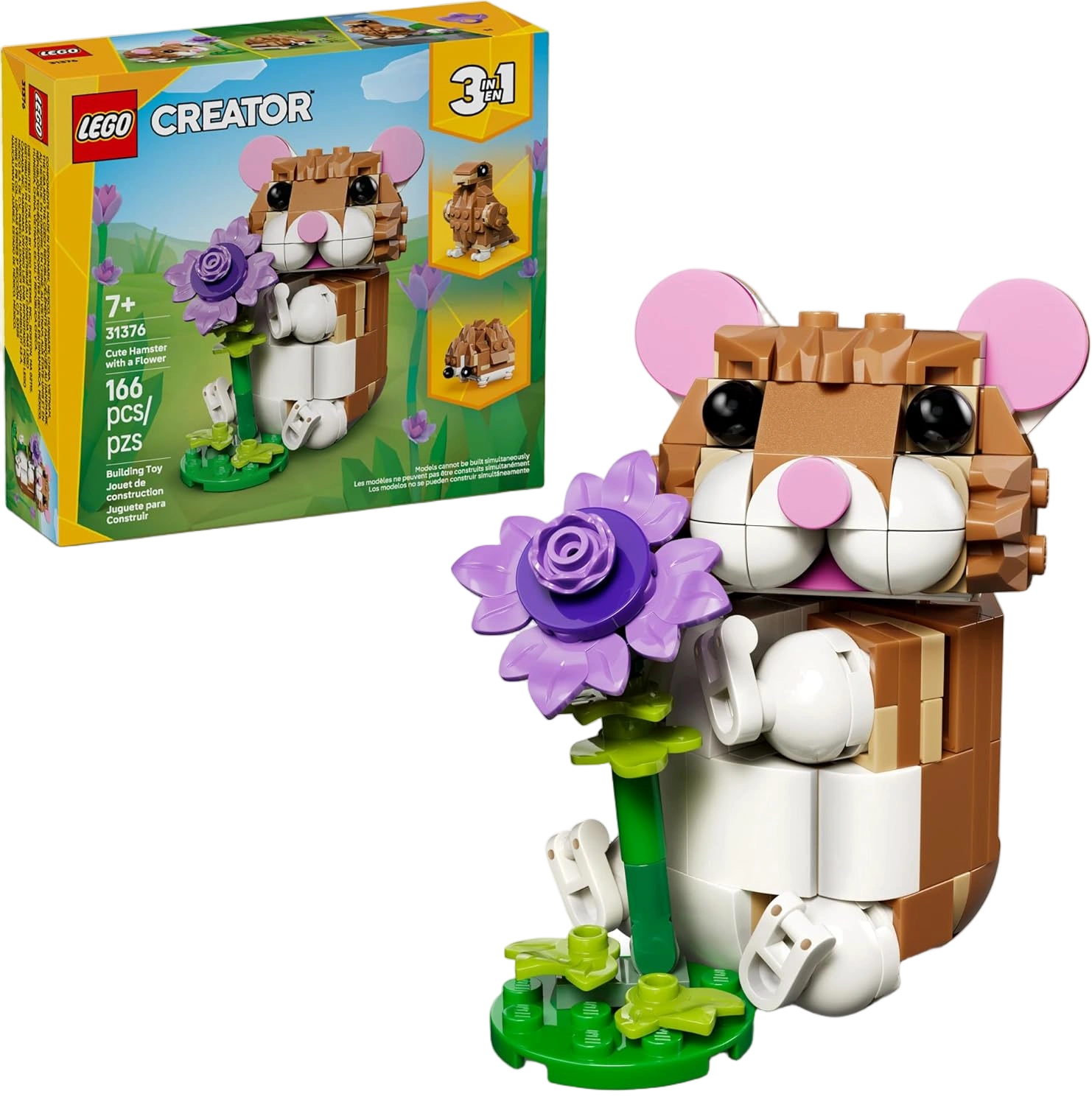 LEGO Creator 3 in 1 Cute Hamster with a Flower Building Toy for Girls & Boys, Ag