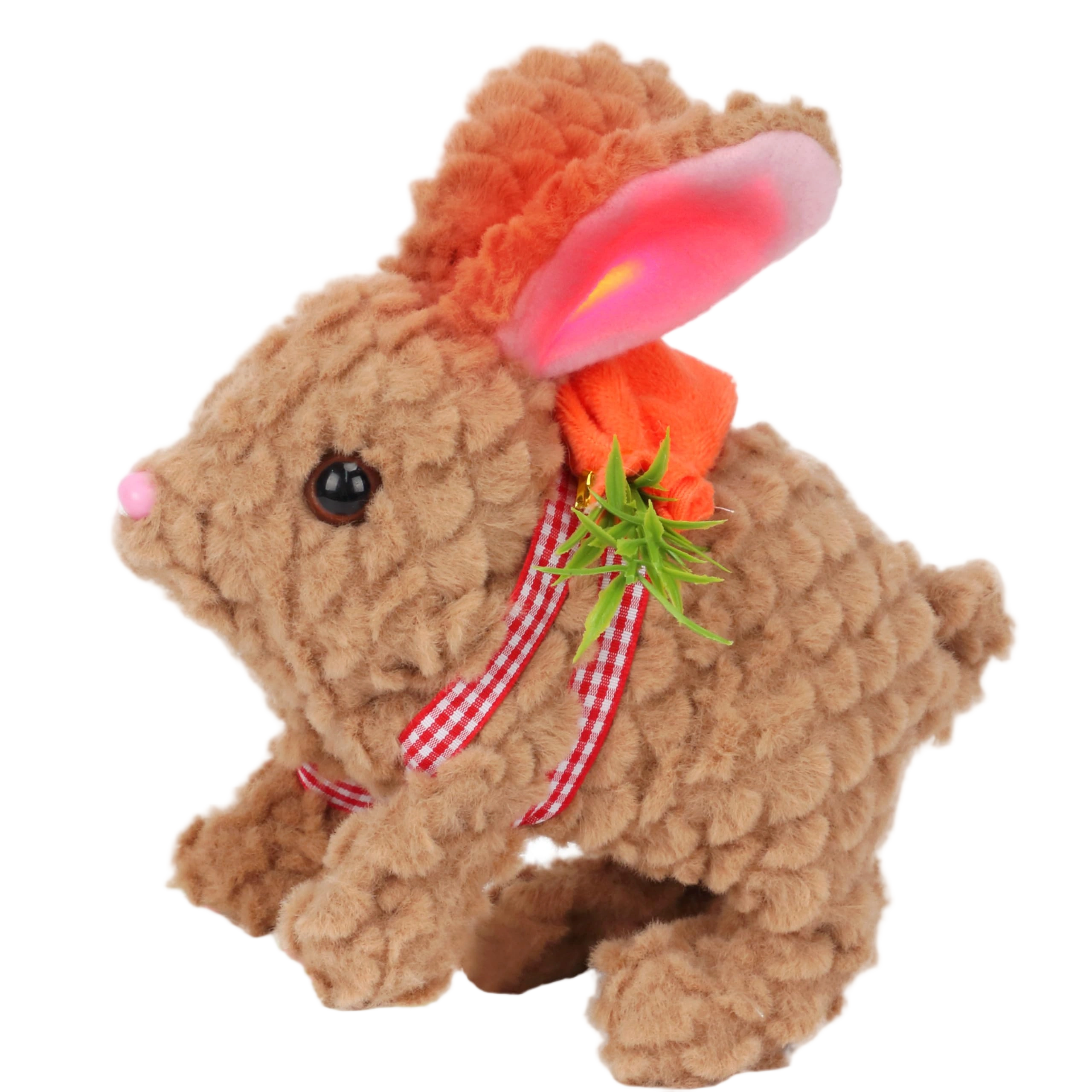 Hopearl Hopping Rabbit with LED Ears Carrot Backpack Interactive Plush Bunny Toy