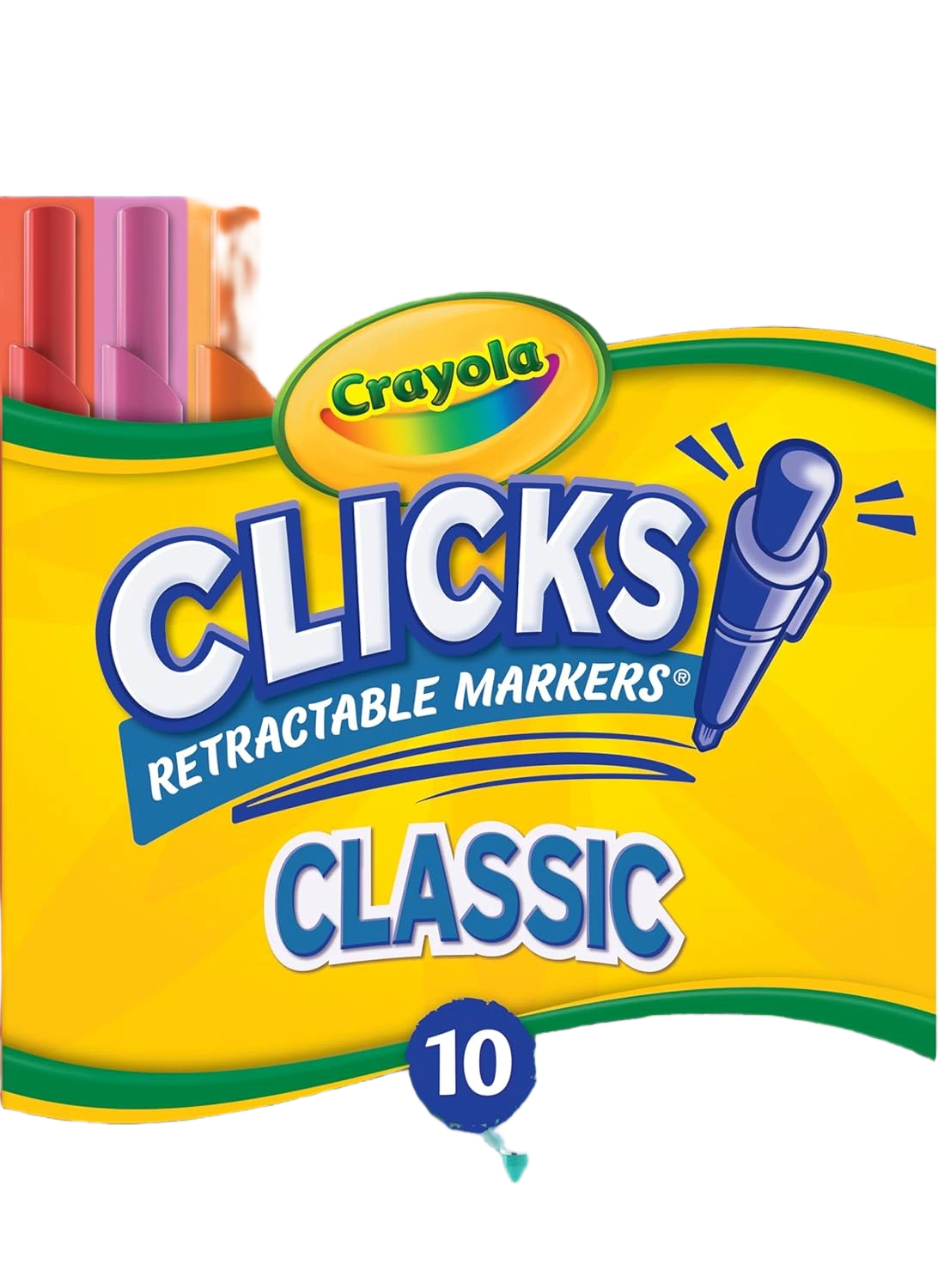 Crayola Clicks Retractable Tip Markers (10ct), Washable Cone Tip Art Marker Set,