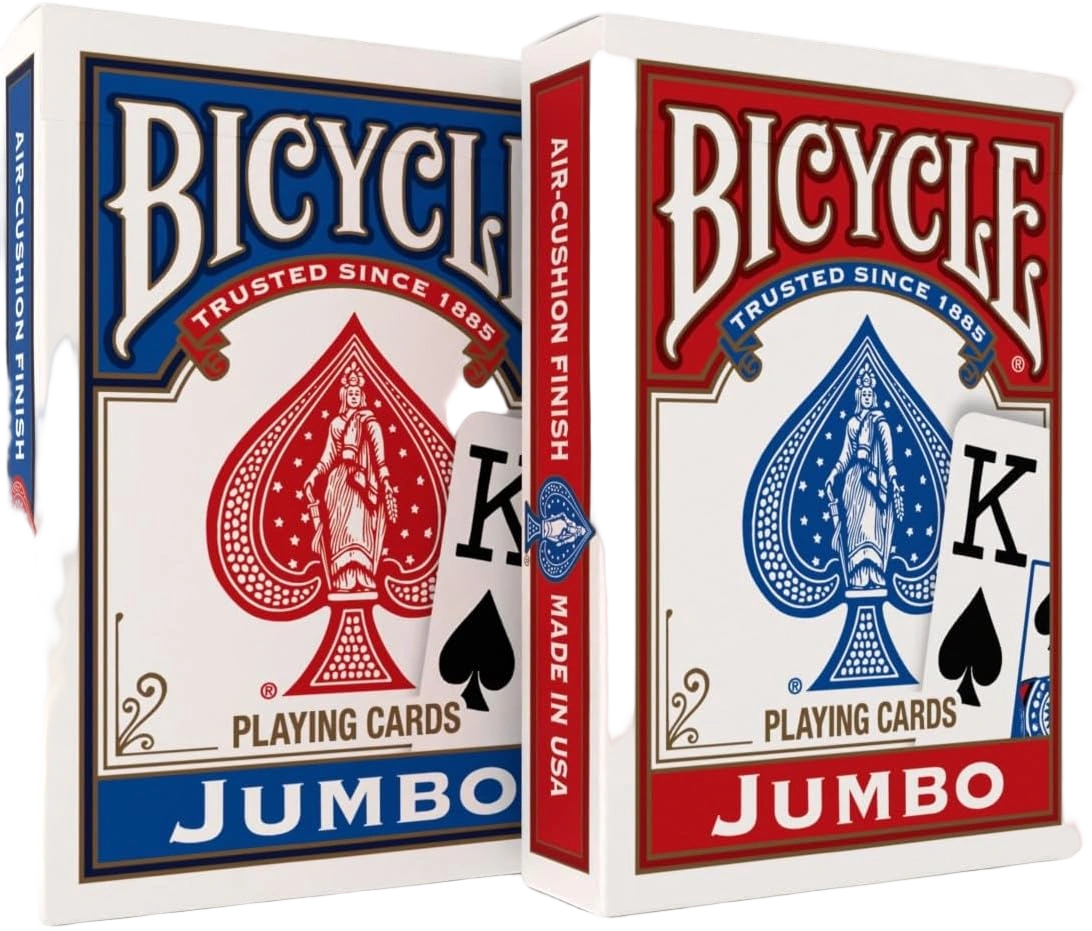 Bicycle Jumbo Index Playing Cards , 2 Pack Large Print Poker Size Deck of Cards