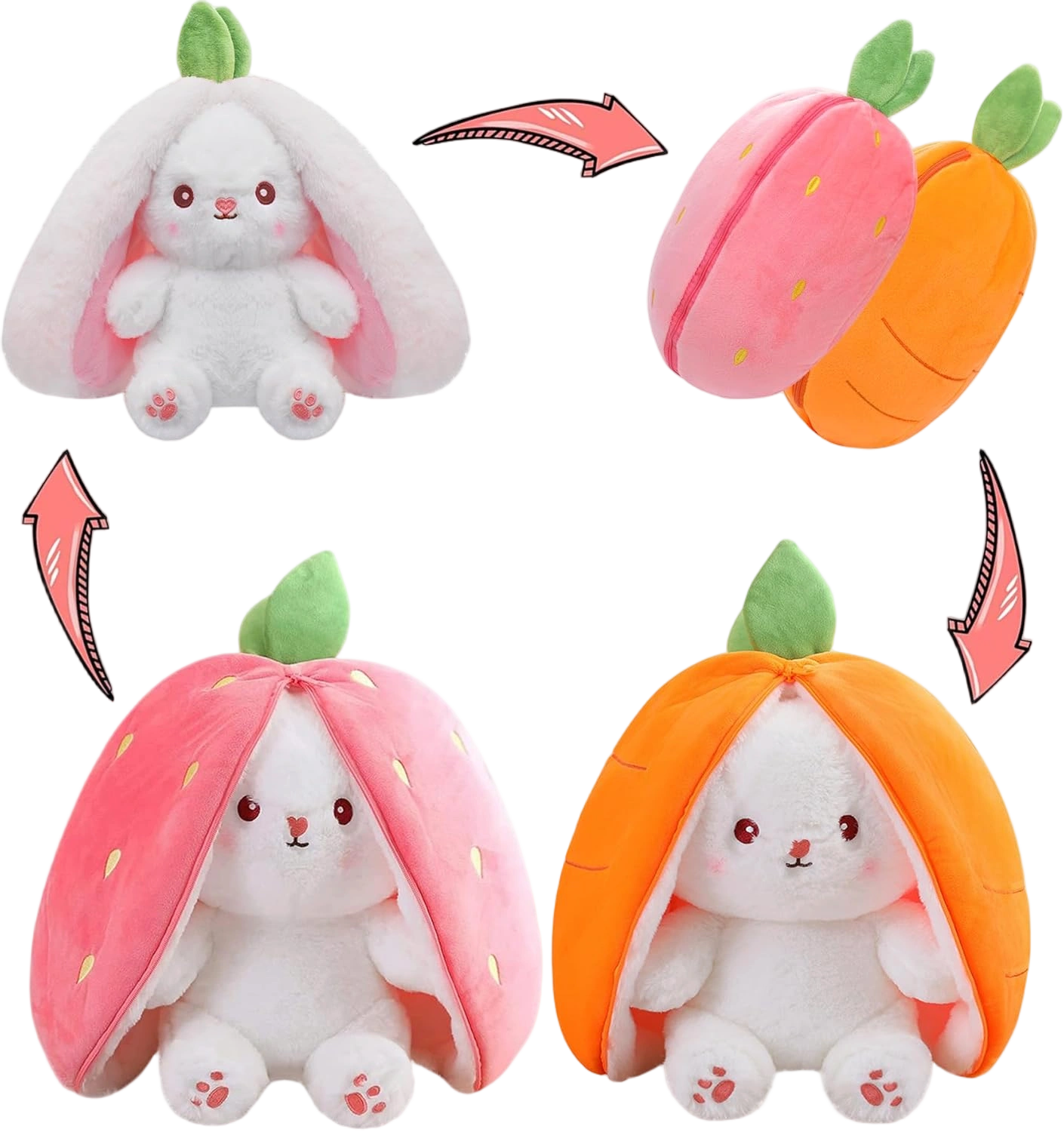 MIAODAM Cuddly Bunny Stuffed Animal, Kawaii Squishy Cute Easter Bunny Plush Turn