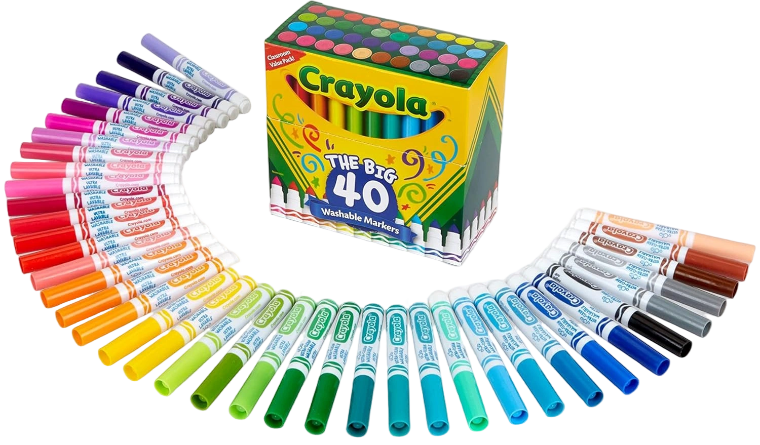 Crayola Ultra Clean Washable Markers (40ct), Broad Line Colored Markers for Kids