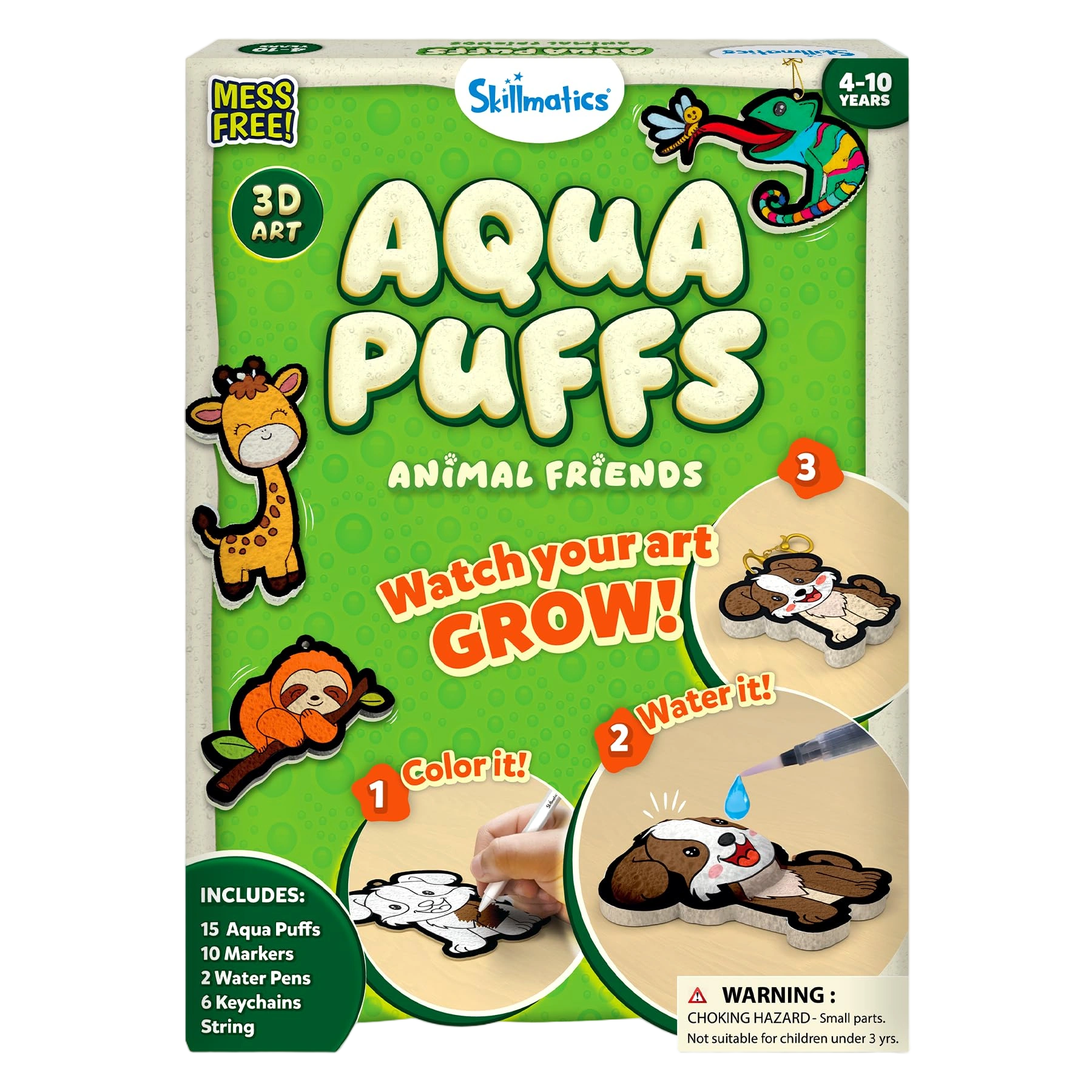 Skillmatics Aqua Puffs - 3D Art Kit, Animals, Easter Basket Stuffers, Mess-Free