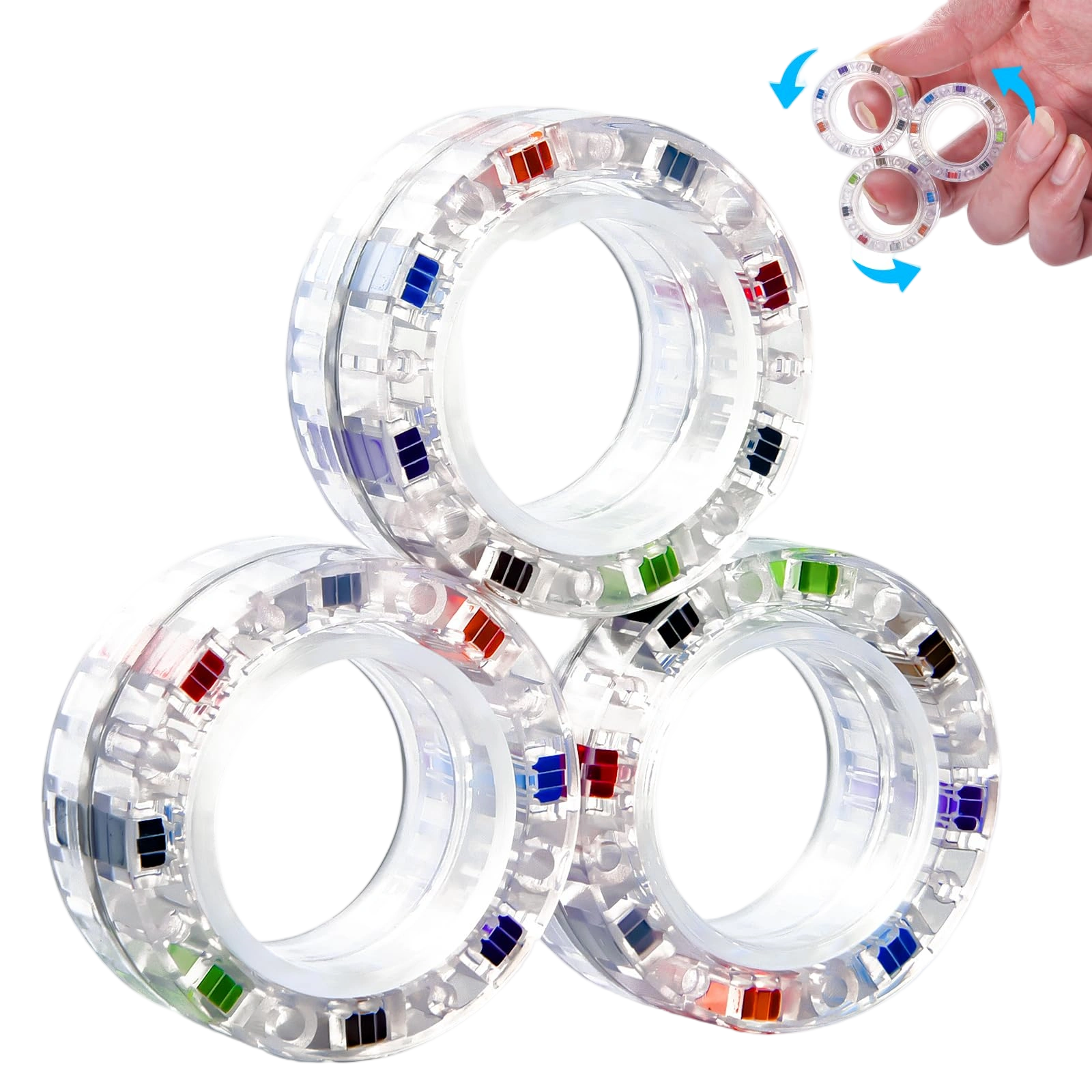 3pcs Magnetic Fidget Spinner Rings Toys for Adult- Anxiety Relief, ADHD Therapy 