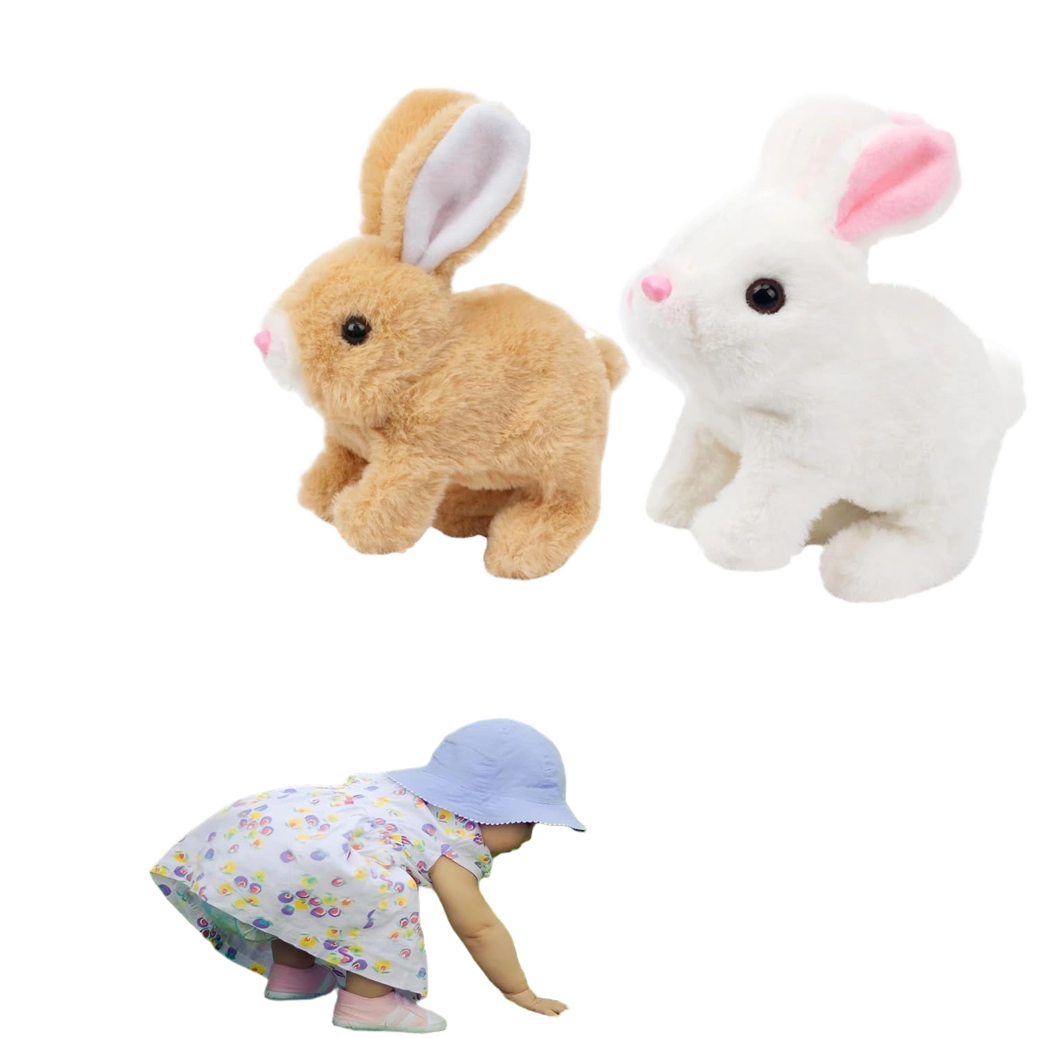 Zloeoa Bunny Stuffed Animal Plush, Interactive Electronic Pet Hopping Bunny Toy,