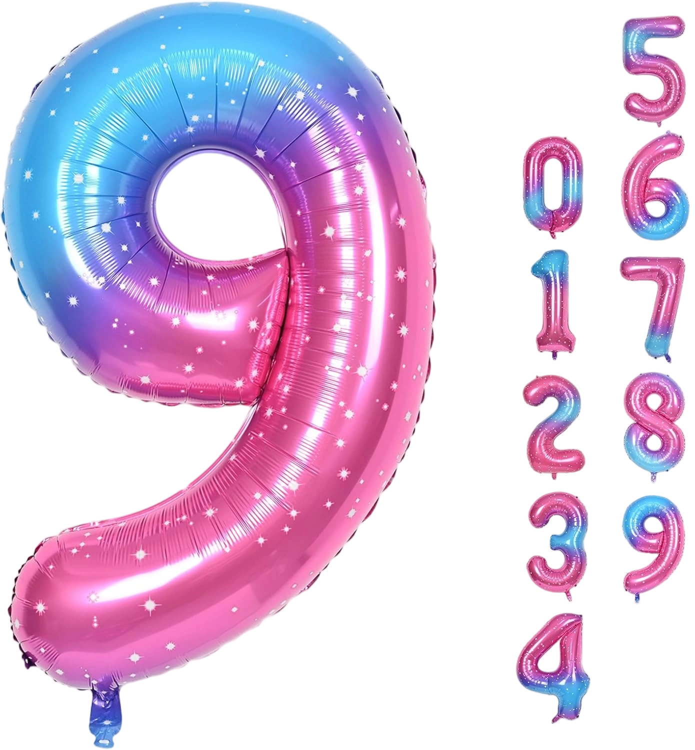 40 Inch Rainbow Gradient Balloon Number 9 Beige, Large Blue Pink Purple Foil Num