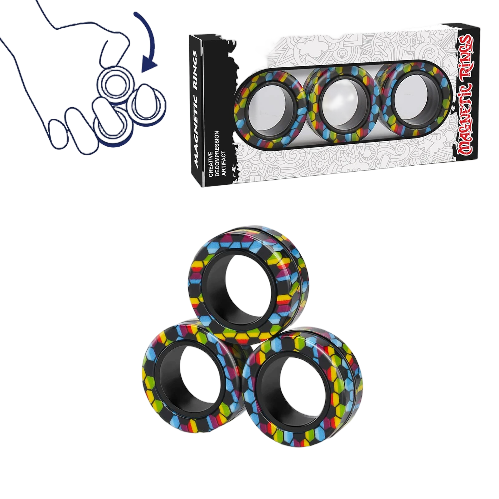 Magnetic Rings Fidget Toy Set, Idea ADHD Fidget Toys, Adult Fidget Magnets Spinn