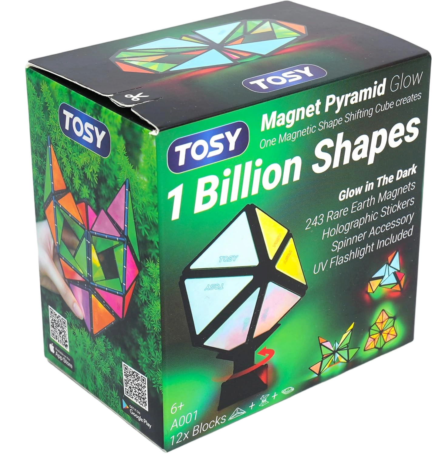 TOSY Magnet Pyramid Glow - 1 Cube Transforms into 1 Billion Shapes (Bunny, Egg,