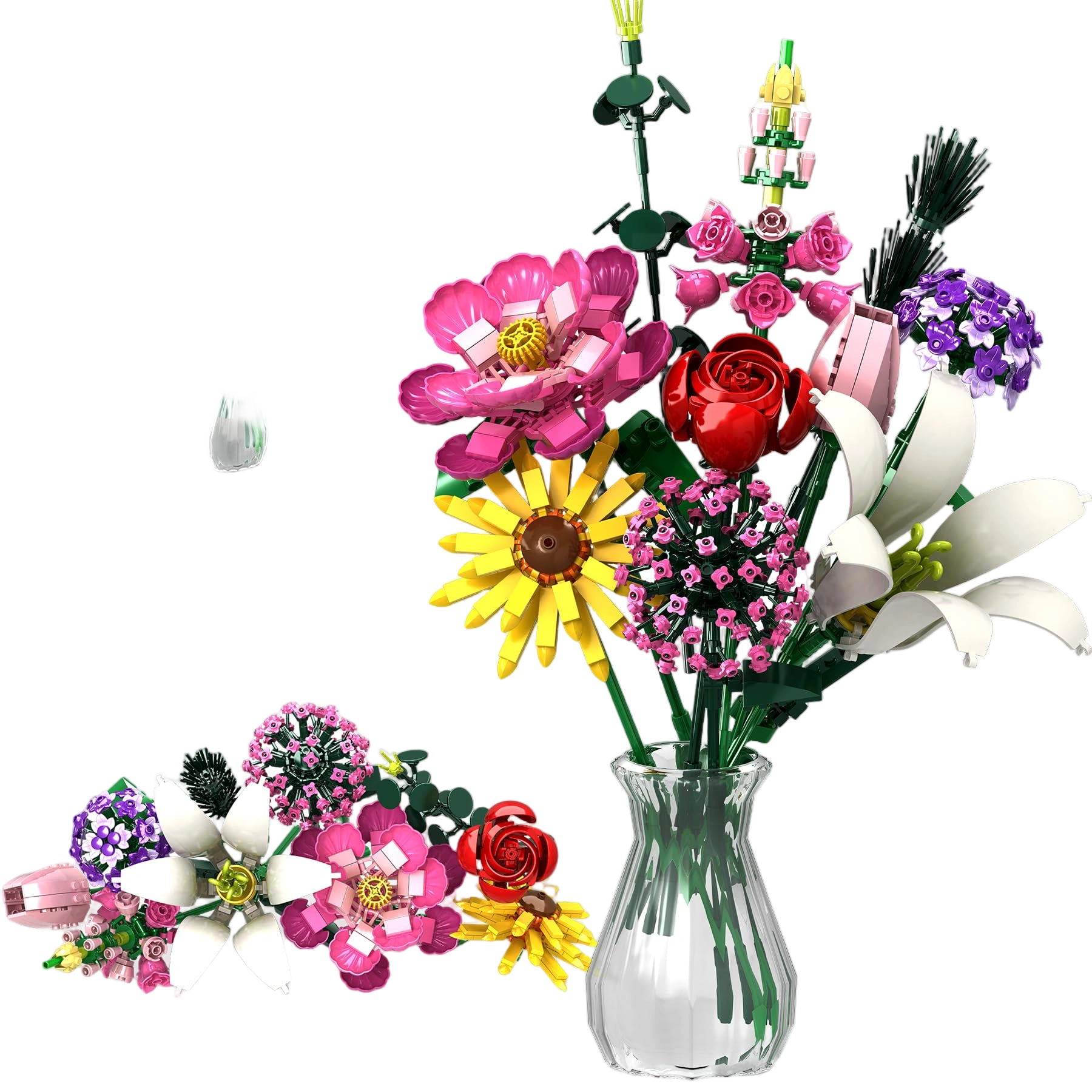 Flower Building Kit, 699 PCS Eternal Flower Bouquet with Peony, Rose, Sunflower,