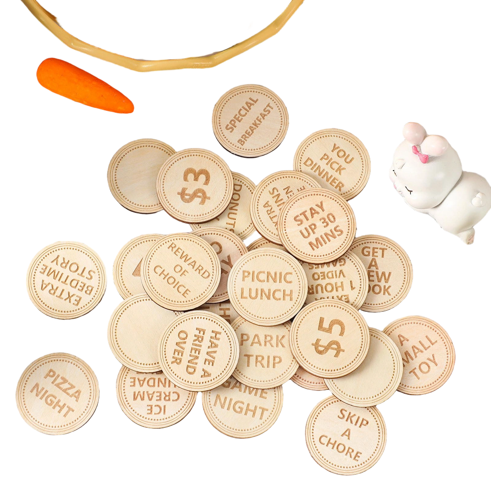 CypherX Easter Egg Fillers- Wooden Easter Reward Tokens, Easter Prizes Stuffers